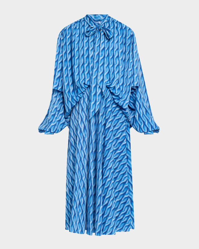 Cable Knit-Print Double-Sleeve Midi Shirtdress